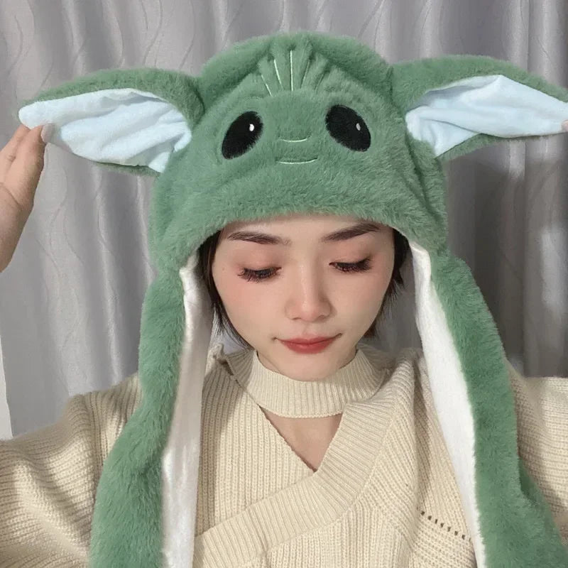 Disney Yoda Plush Ear Moving Jumping Rabbit Hat  Winter Funny Kawaii Ears Moving Bunny Hat Cosplay Birthday Party Cap Gifts