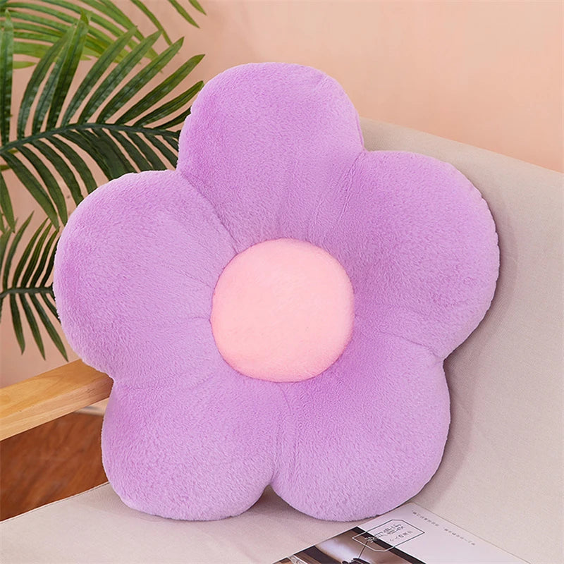 Winter Kawaii Colorful Flower Plush Pillow Soft Nap Office Classroom Chair Cushion Couch Pillow Bedroom