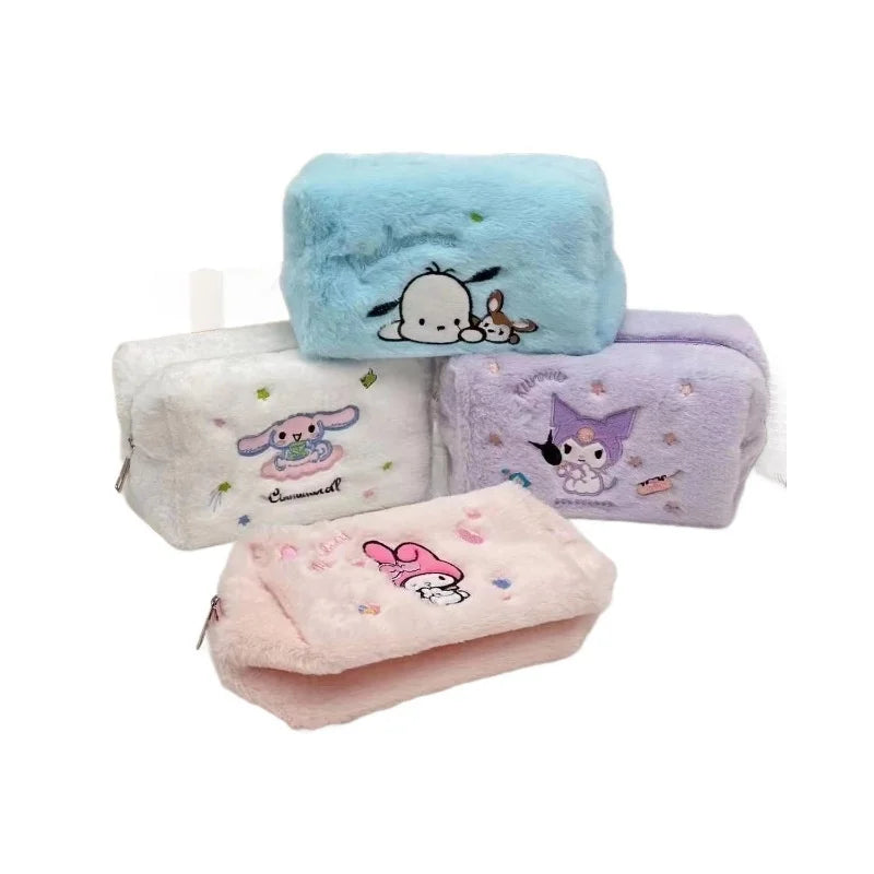 Sanrio Series Cinnamoroll Kuromi Large Capacity Plush Pencil Bag Embroidered Makeup Bag Cartoon  Girl Christmas Birthday Gift