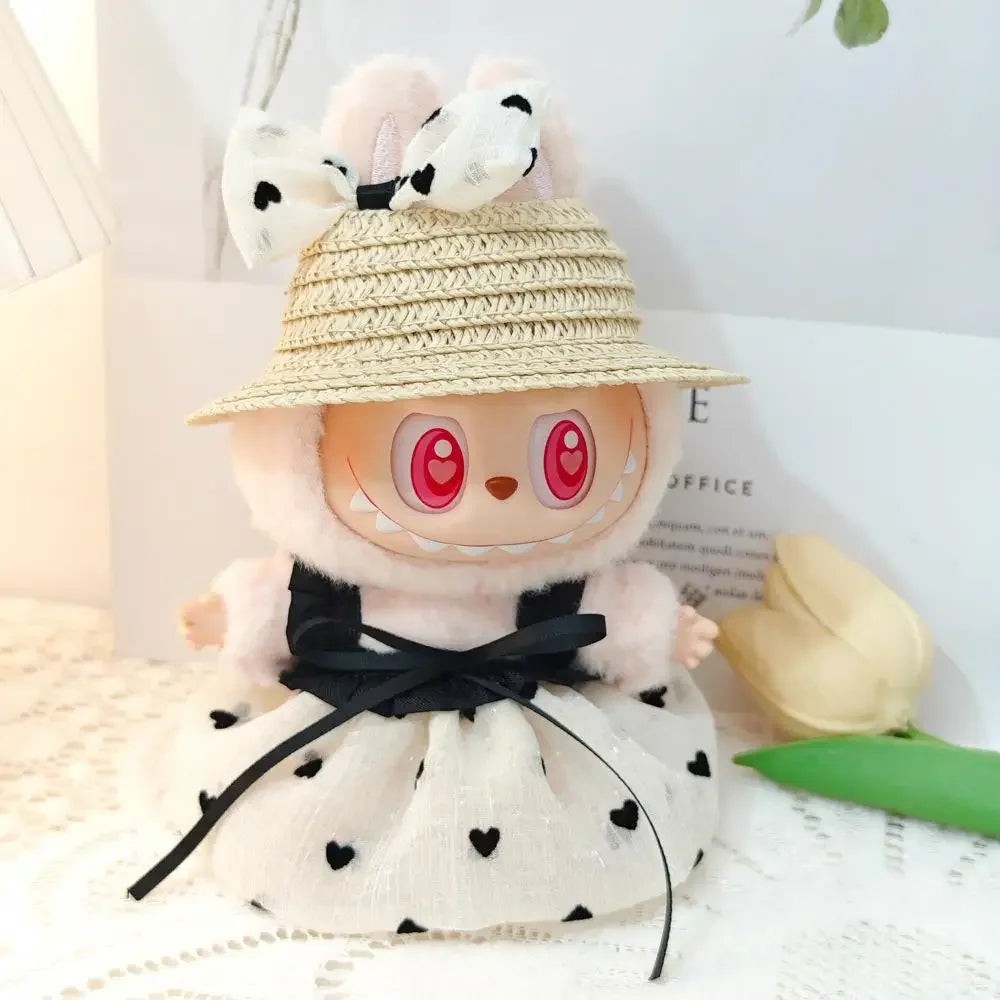 17cm Mini Plush Doll'S Clothes Outfit Accessories For Korea Kpop Exo Labubu Idol V1 V2 Love bow strap skirt set Clothing Gift