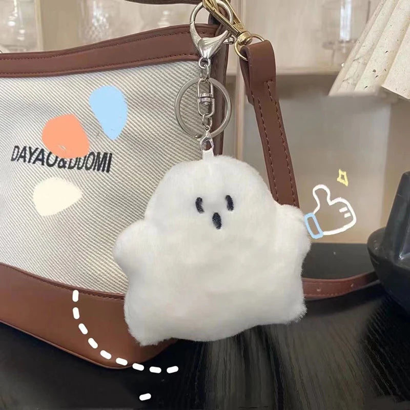 Funny White Ghost Keychain School Bag Pendant Doll Cute Plush Bag Hanging Accessories Creative Doll Keychain Children's Gift