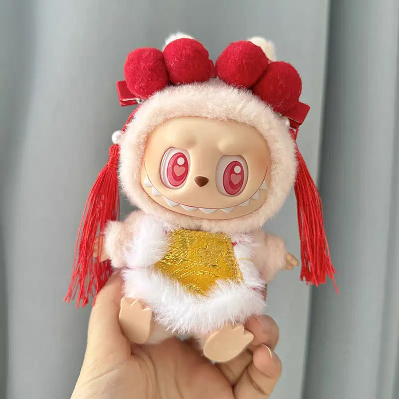 New Year Labubu Outfit for 17cm Mini Doll Chinese Style Matched Red Clothes Accessories Cos Gift Doll Pure Hand