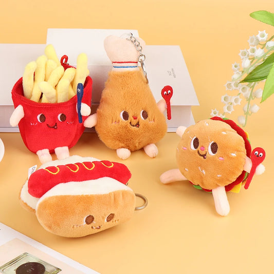 1Pc Food Plush Keychain Hamburger Hot Dog French Fries Doll Soft Stuffed Plush Pendant Kid Gifts Toys