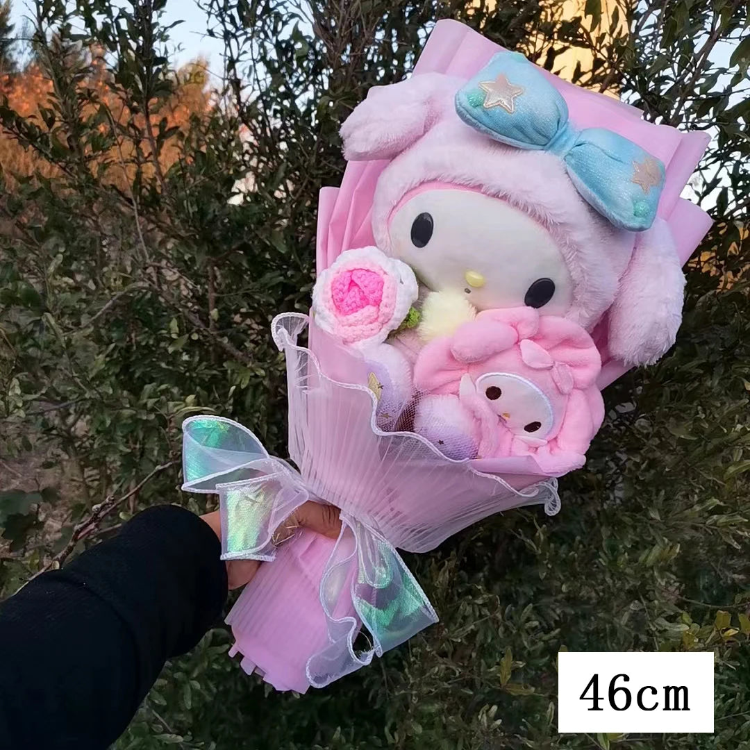 My Melody Graduation Flower Bouquet with Soap Rose Flower, Birthday Sunflower, Anime Plush Doll Toy, Valentine's Day Gifts