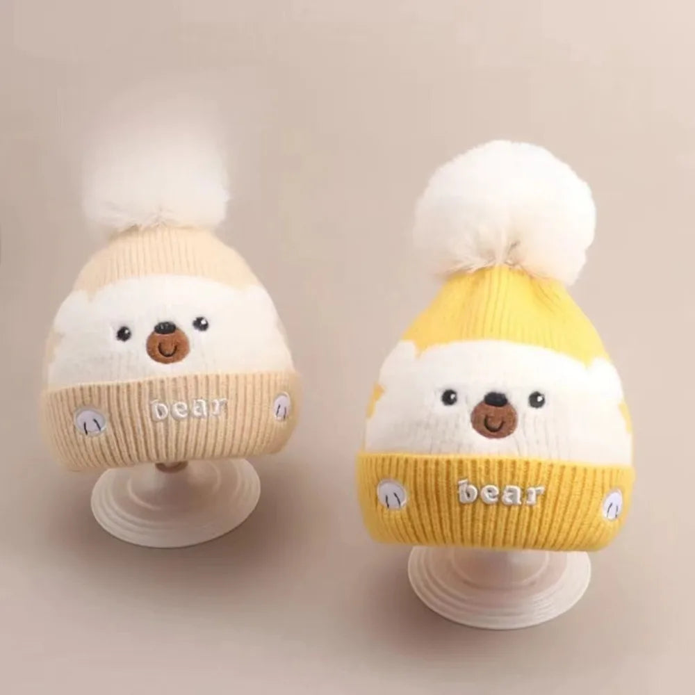 New Thickened Bonnet Caps Winter Warm Plush Pullover Hat Knitted Newborn Ear Protection Cap Autumn Winter