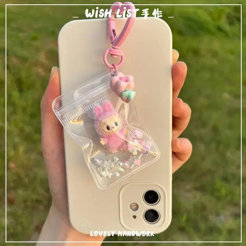 New Erchuang Plush Mini Labubu Rubble Vinyl Cute Grain Baby Walk Bag Mobile Pendant Cute Keychain Gift