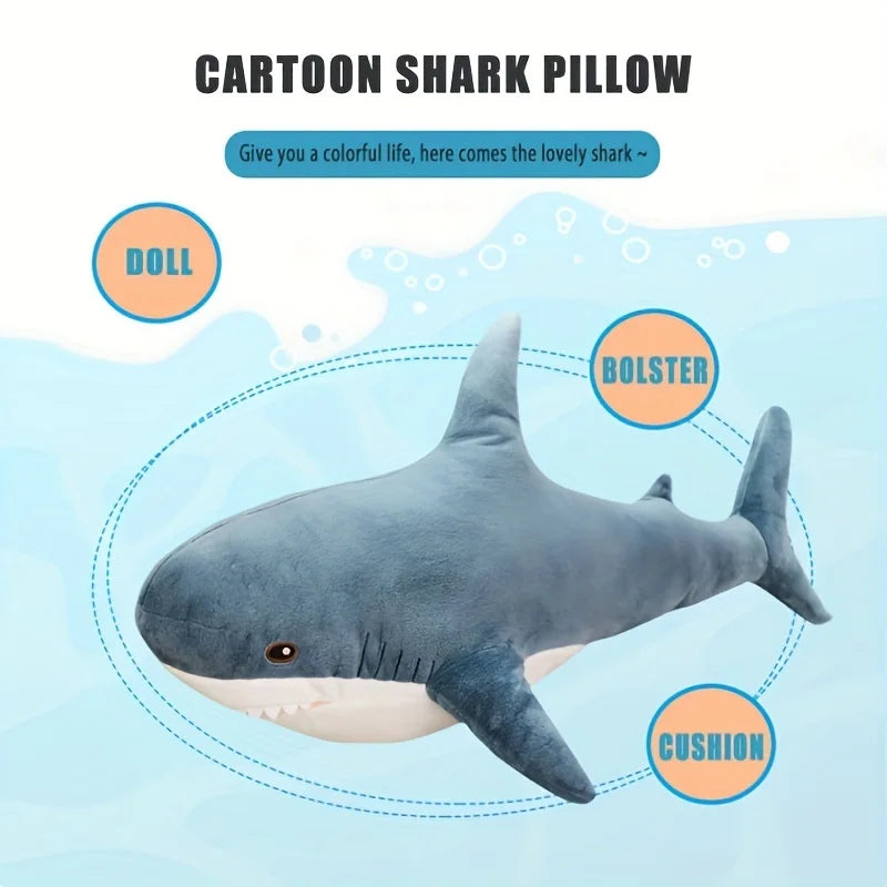 58CM Big Soft Simulation Cute Shark Plush Toys Kawaii Stuffed Kids Children Boys Girls Lovely Animal Pillow for Birthday Gifts