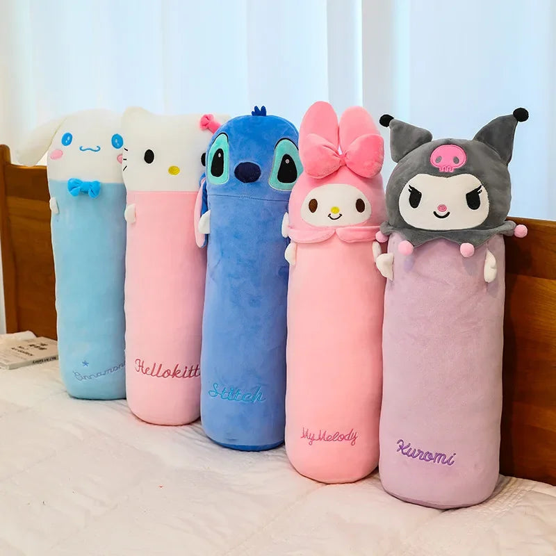 Sanrio Cylindrical Long Pillow Cinnamoroll My Melody Lovely Soft Plush Bed With Cylindrical Pillow Children's Soothing Toy Gifts