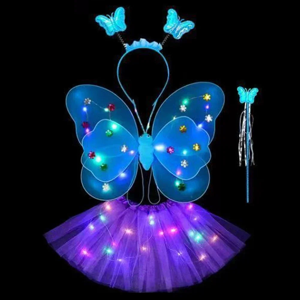 3/4Pcs/Set Double Layers Girls Led Flashing Light Fairy Butterfly Wing Wand Headband Costume Toy Gift Halloween Decoration