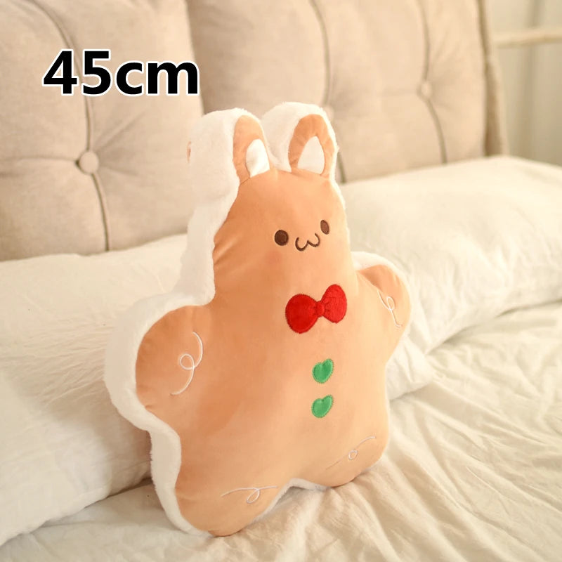 Cute Gingerbread Man Throw Pillow Christmas Tree Plush Toy Girly Room Decoration Lying Elk Plushies Soft Gifts For Girl