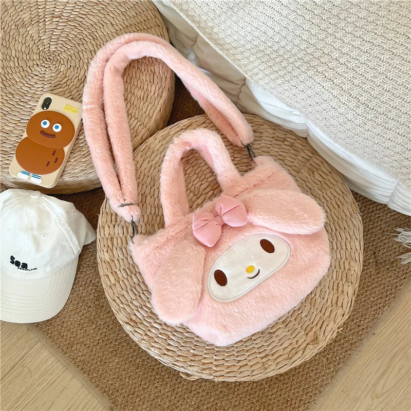 Kawaii Plushie Sanrio Bag Hello Kitty Kuromi Shoulder Bag Cute My Melody Storage Plush Handbag Women Bag Birthday Gift for Girl