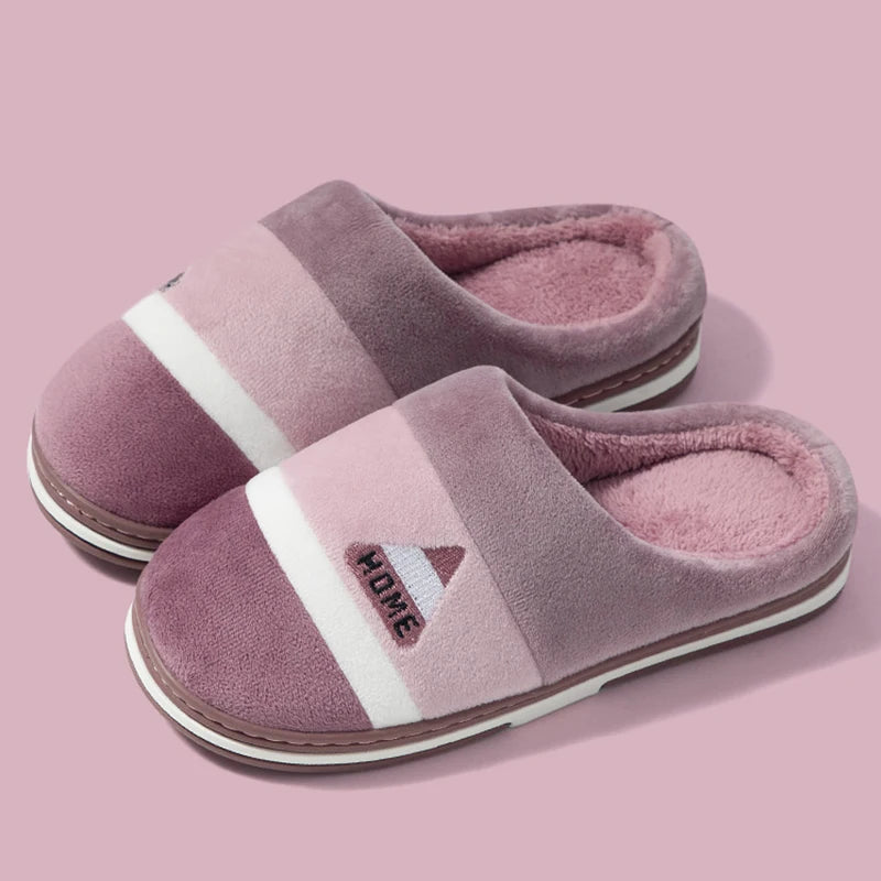 Feslishoet Winter Women Slippers Waterproof Warm TPR Plush Slides Home Thick Sole Non-Slip Solid Sandals Indoor and Outdoor