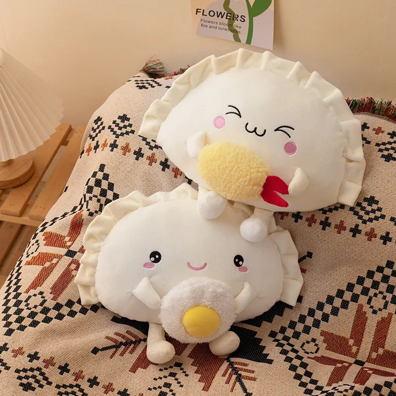 Reallife Cute Dumpling Plush Pillow Funny Fried Food Egg Shrimp Dumpling Plushie Kawaii Stuffed Toys Soft Hugging Gifts for Kids