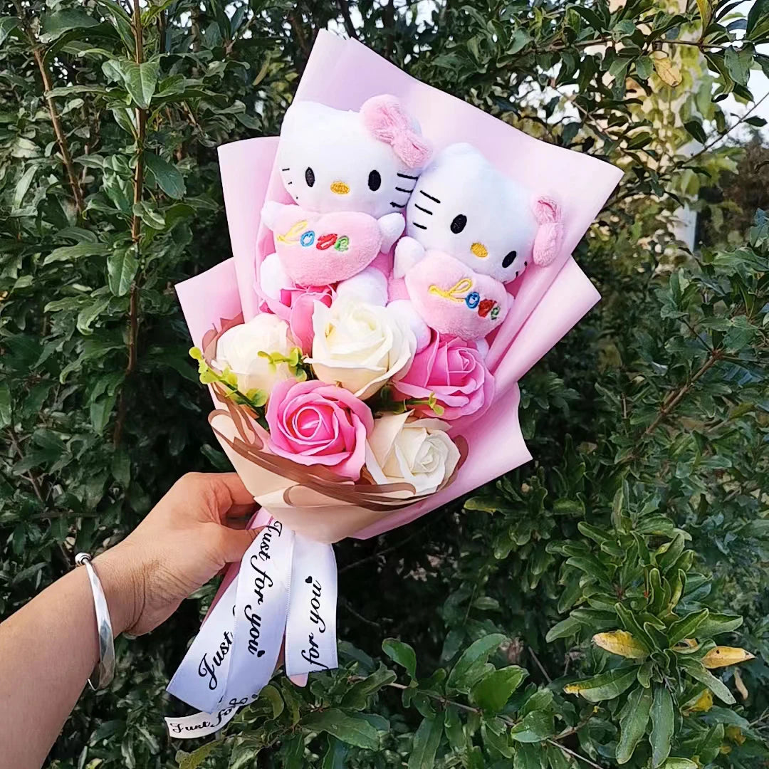 Sanrioed Hello Kitty Anime Bouquet Plush Stuffed Doll Kawaii Soap Flower  Rose Flower Cartoon Valentine's Day Christmas Gifts