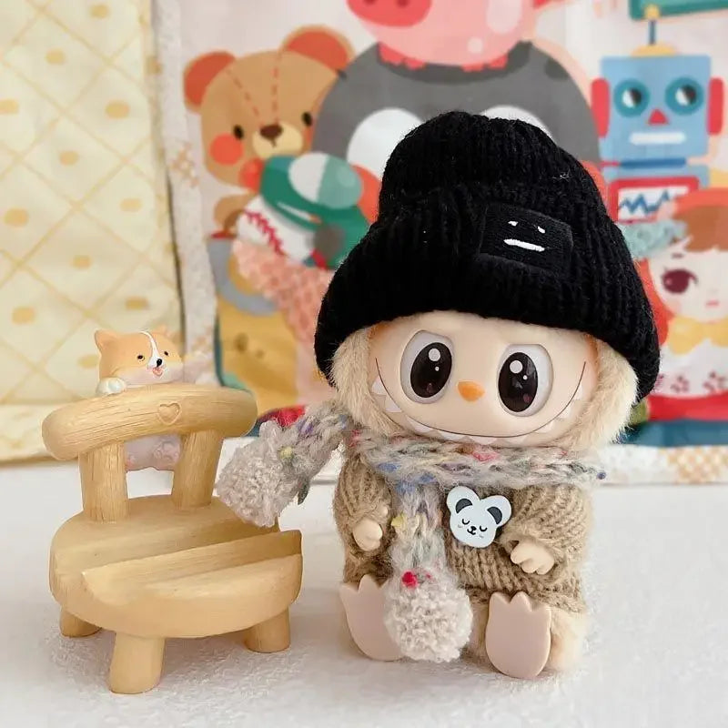 Mini Doll'S Clothes Outfit Accessories For Labubu and 10cm cotton doll sweater scarf hat set Clothing Christmas Gift