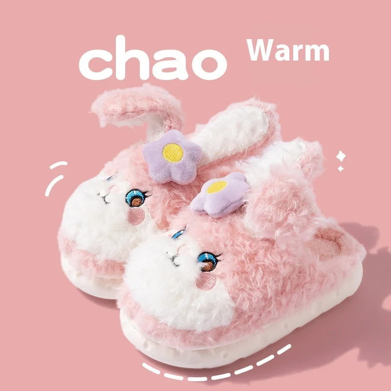 Children'S Cotton Slippers Cute Winter Bunny Girl Princess Indoor Warm And Thick Plush Slippers Sanrio Birthday Gift Wholesale