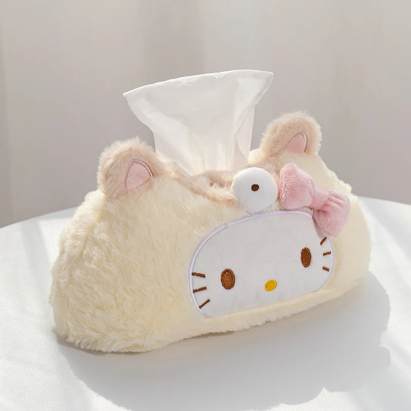 Sanrio Hello Kitty Plush Cartoon Tissue Cover Cinnamoroll Kuromi My Melody Napkin Holder Tissue Bag Storage Napkins Decor Gift