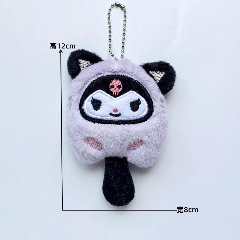 Sanrio Kuromi Cinnamoroll Cross-dressing Cat Doll Keychain My Melody Anime Cartoon Backpack Cute Pendant Children Plush Toys