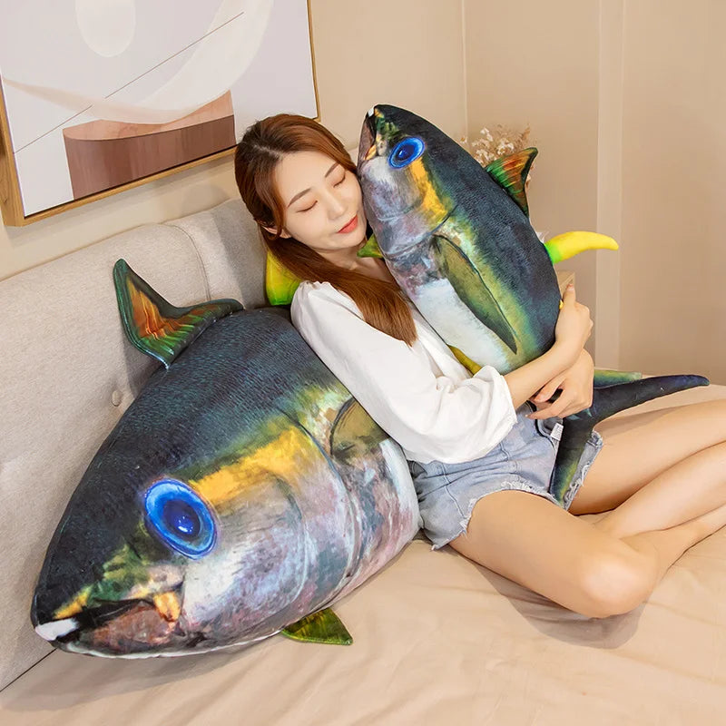 4 Size New Huge Simulation Sea Tuna Plush Toys Stuffed Soft Tynny Vivid Plush Pillow Fish Toys Creative Gifts Decoration