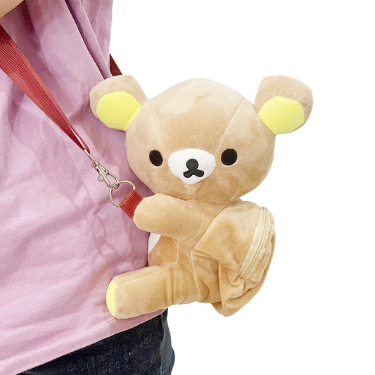 22x14CM Rilakkuma Backpack Plush Stuffed Messenger Bag Anime Kawaii Teddy Bear Toy Doll Girl Gift