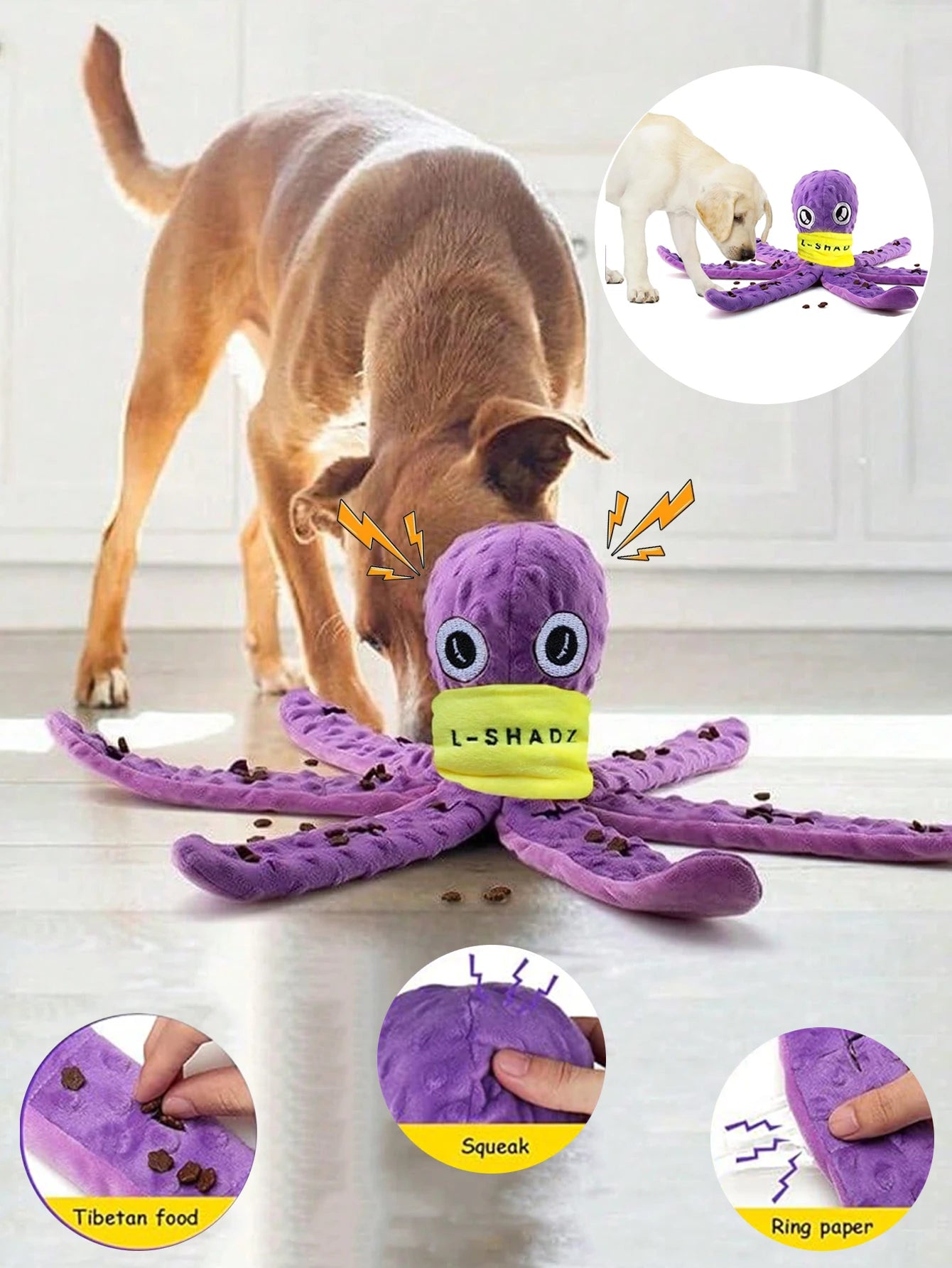 Dog Enrichment Toys，Octopus Dog Toys，Dog Snuffle Toy，Helps pets eat slowly, Dog Puzzle Game Interactive Toy，Slow Feeder Game