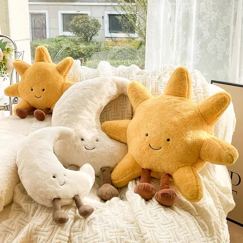 High Quality Smile Face Moon Yellow Sun Plushie Cushion Stuffed Cute Weather Plush Toy for Kid Bedroom Decor Sofa Throw Pillow