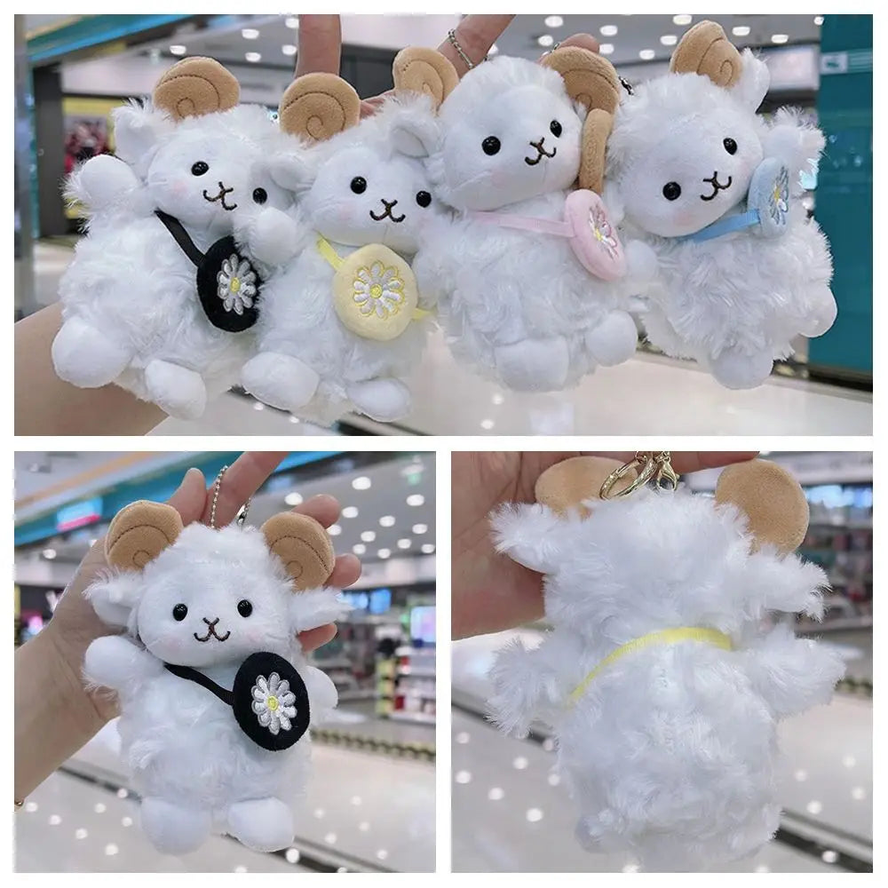 New White Cartoon Sheep Plush Doll Cute Bag Ornament Keychain Pendant Universal Car Decoration Hanging Pendant Universal