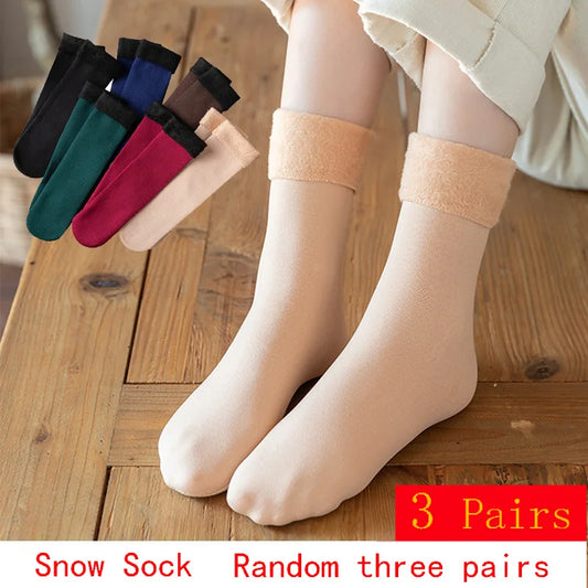 Womens Mens Solid Color Socks Autumn And Winter Thickened Plush Warm Medium Tube Socks Snow Socks