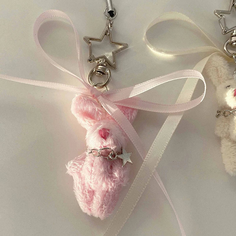 Cute Cartoon Bunny Keychain Simple Phone Chain Kawaii Plush Doll Pendant Sweet Fashion Backpack Decoration Accessories Gifts