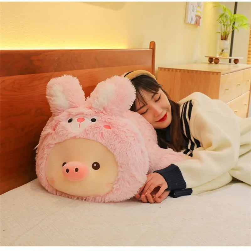 Cute Animal Pig Plush Toys Soft Stuffed Pig Cartoon Turn Into Dinosaur Rabbit Doll Sofs Home Decor Sleeping Pillow Birthday Gift