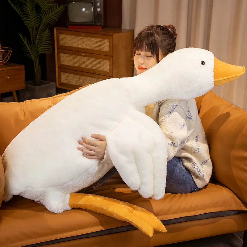 190CM Giant Simulation Duck Plush Toy Soft Huggable Pillow Stuffed Giant Goose Cuddly Swan Baby Doll for Kids Girl Birthday Gift