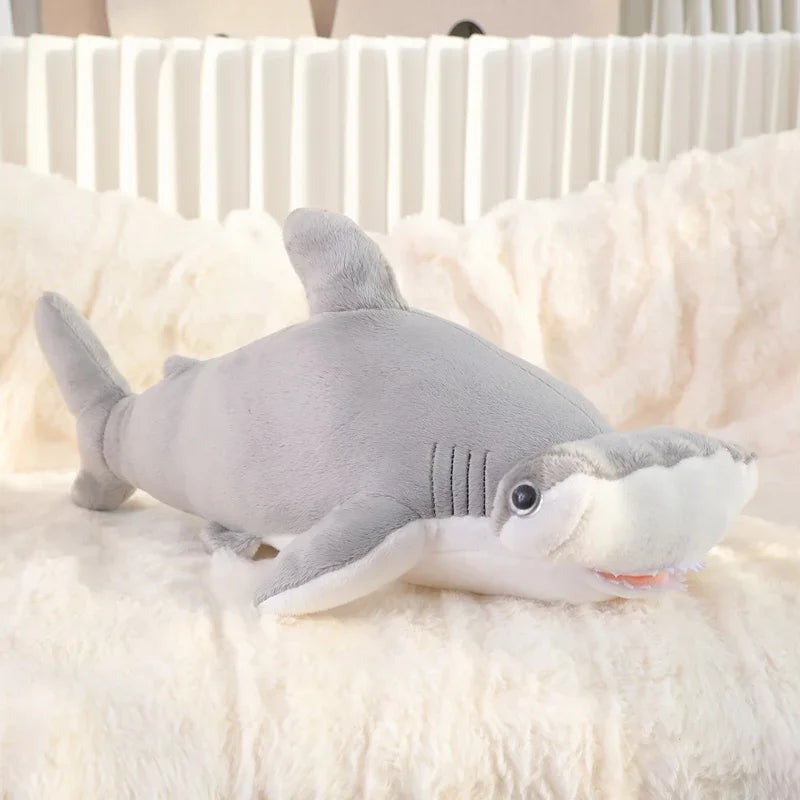 55cm Hammerhead Shark Plush Pillow Stuffed Blue Grey Marine Animal Doll Plushies Toy Sleeping Companion Present Kids Gift