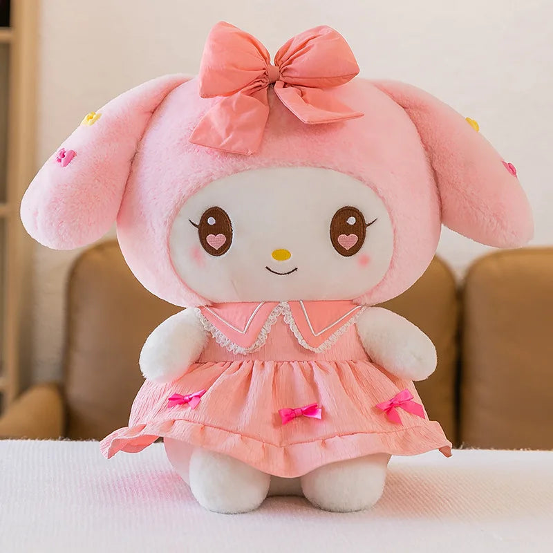 30cm/40cm Cute Melody Doll Kuromi Plush Toy Sanrio Girl Sleeping Bed Cartoon Pillow Gift for Best Friend