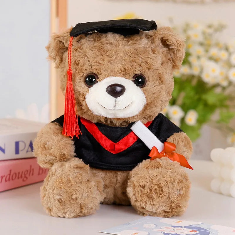 25cm Graduation Dr.Bear Plush Toy Cute Christmas Hat Teddy Bear Soft Doll Boys Girls Students Graduation Gift