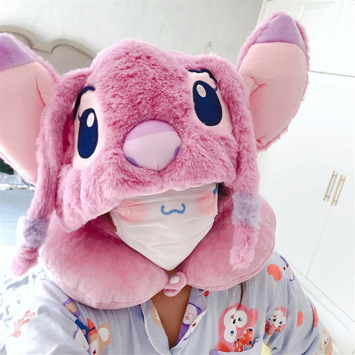 New Disney Plush Lilo & Stitch Cheshire Cat U-shaped Neck Pillow Stitch Cheshire Cat Travel Hat Pillow Nap Pillow Gifts For Girl