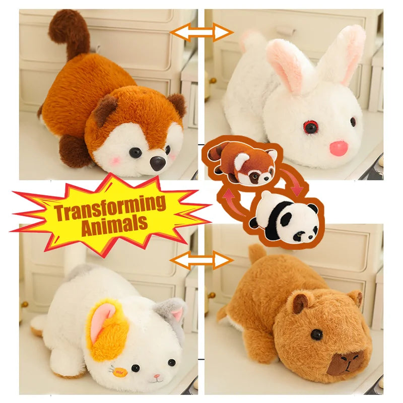 Cute Flip Panda Toys Kawaii Animals Red Raccoon Plush Dolls 2-in-1 Flip Change Cat Capibara Soft Pillows Graduation  Gifts