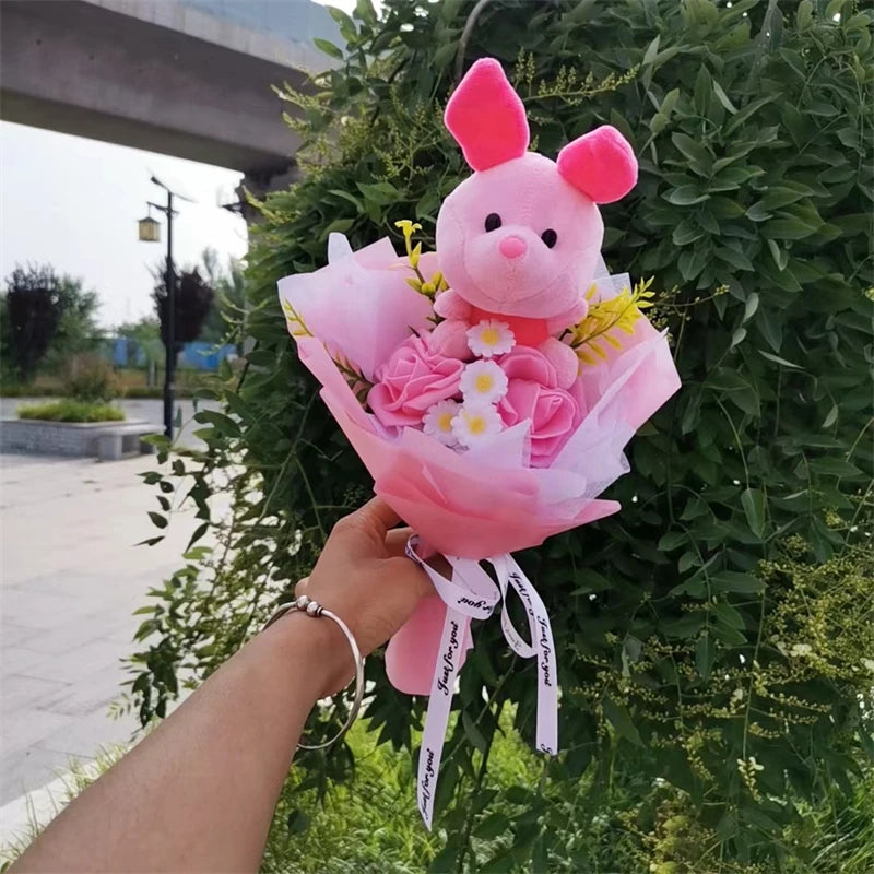 Anime Winnie The Pooh Bear Plush Bouquet Cute Cartoon Tiger PigPlush Dolls Toys Children Birthday Christmas Party Gift