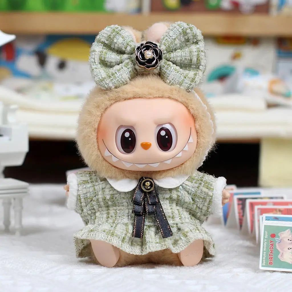 For 15CM Labubu V2 cloth baby clothes outfit vinyl pendant labubu sitting party doll clothes for labubu decortaion