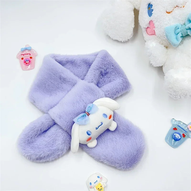 Hello Kitty Children's Scarf Kawaii Plush Cinnamoroll Kuromi My Melody Soft Girls Anime Plushie Thickened Kids Scarves New Gift