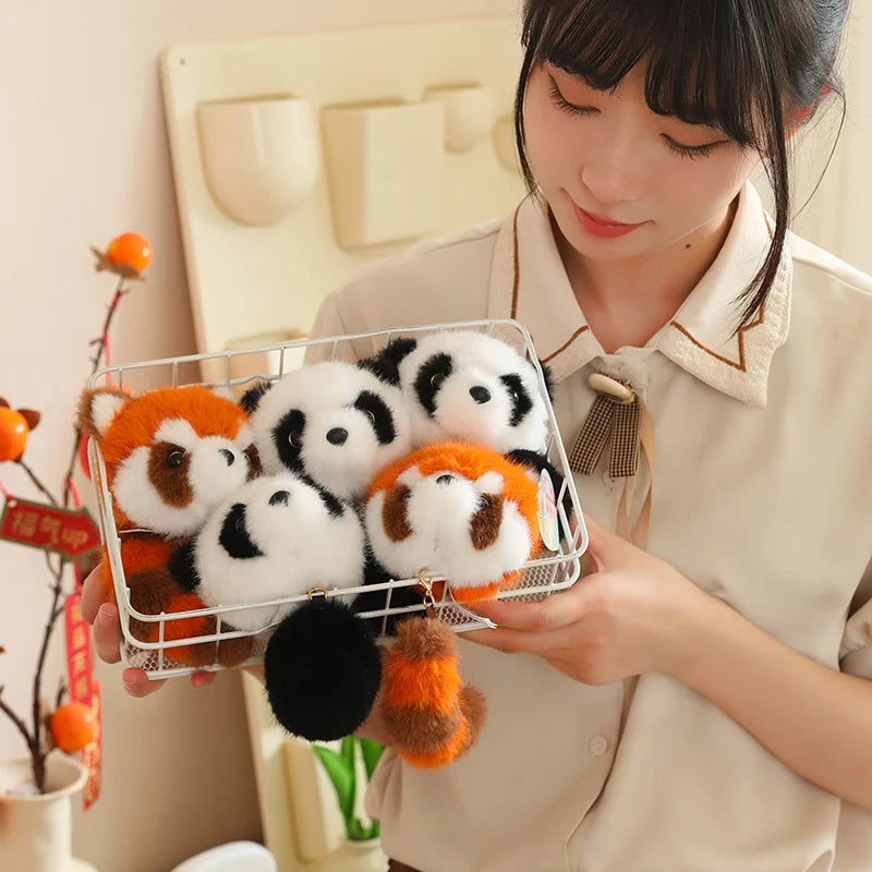 New Cute Cartoon Red Fox/Panda Plush Stuffed Toy Pendant Little Raccoon Soft Animal Doll Keychain Bag Decor Doll Girl Gift ﻿