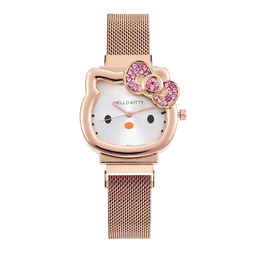 Hot Selling Sanrio Steel Band Watch Simple Cartoon Hello Kitty Cat Watch Women's Leisure Kitty Watch Cute Children's Quartz Watc