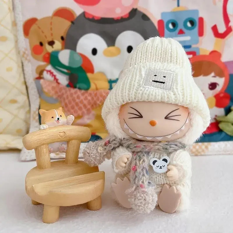 Mini Doll'S Clothes Outfit Accessories For Labubu and 10cm cotton doll sweater scarf hat set Clothing Christmas Gift