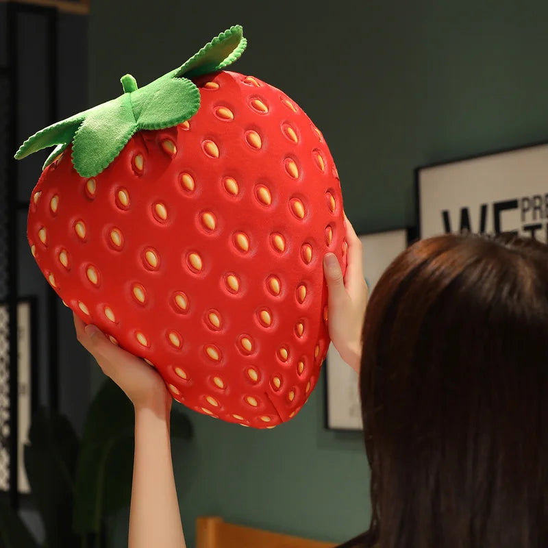 Big Simulation Strawberry Plushie Fruit Pillow Stuffed Soft Fruit Dolls Identical Strawberry Plush Toys for Room Decor Cushion