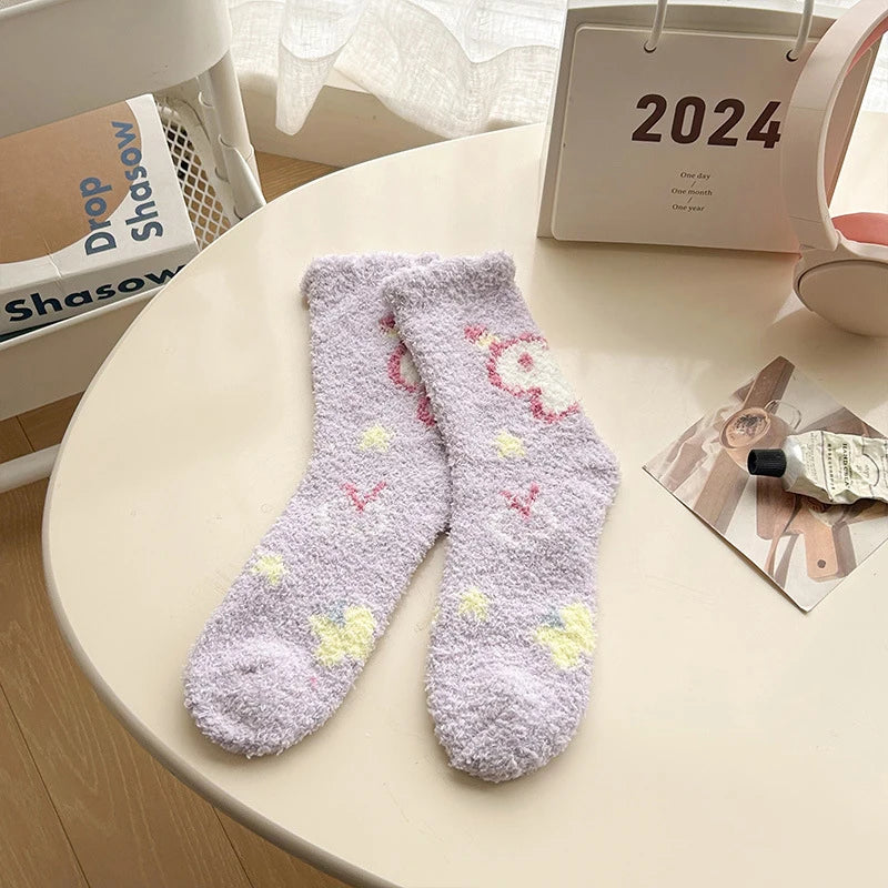 Japanese Kawaii Cute Socks Autumn Winter Thicken Warm Soft Plush Women Socks Coral Fleece Thermal Homewear Floor Sleeping Socks