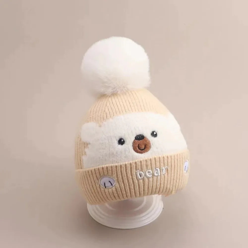 New Thickened Bonnet Caps Winter Warm Plush Pullover Hat Knitted Newborn Ear Protection Cap Autumn Winter