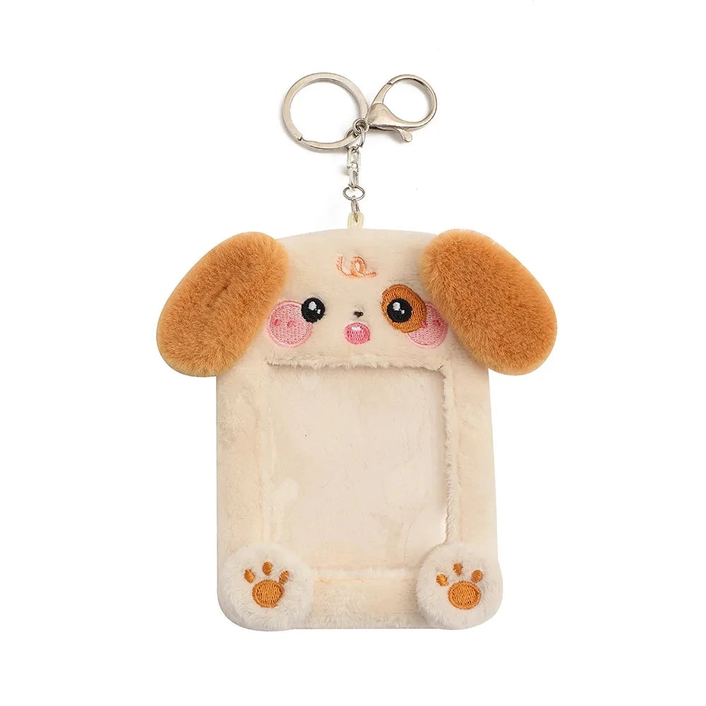 INS Cute Plush Dog Rabbit Photocard Holder Keychain Kpop Idol Photo Card Case Photo Bank Card Protective Case Display Holders