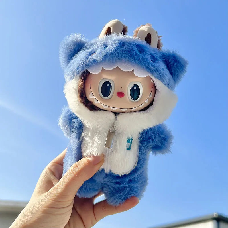 New 17cm Pendant Cute Labubu Doll Clothes Fashion Dress Headgear Stuffed Accessories Cos Anime Plush Cartoon Decor Birthday Toys