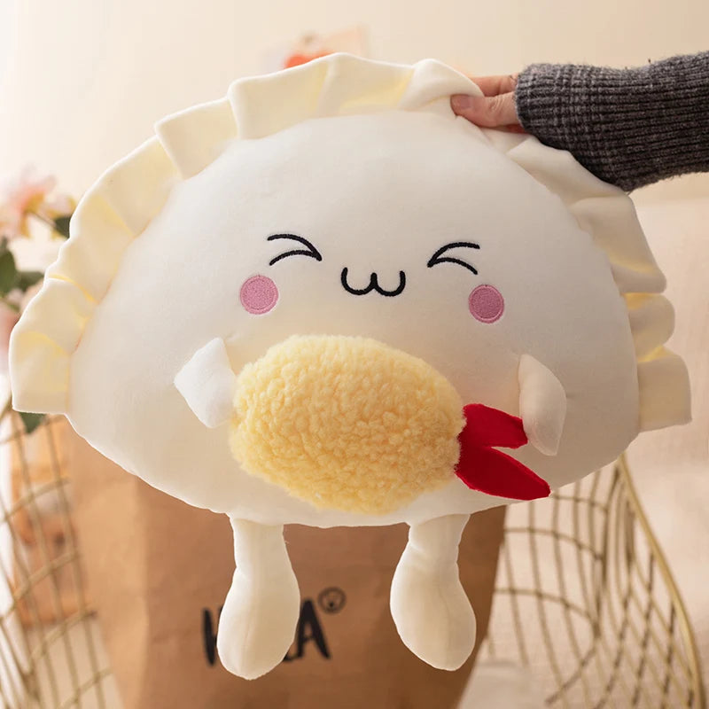 Reallife Cute Dumpling Plush Pillow Funny Fried Food Egg Shrimp Dumpling Plushie Kawaii Stuffed Toys Soft Hugging Gifts for Kids