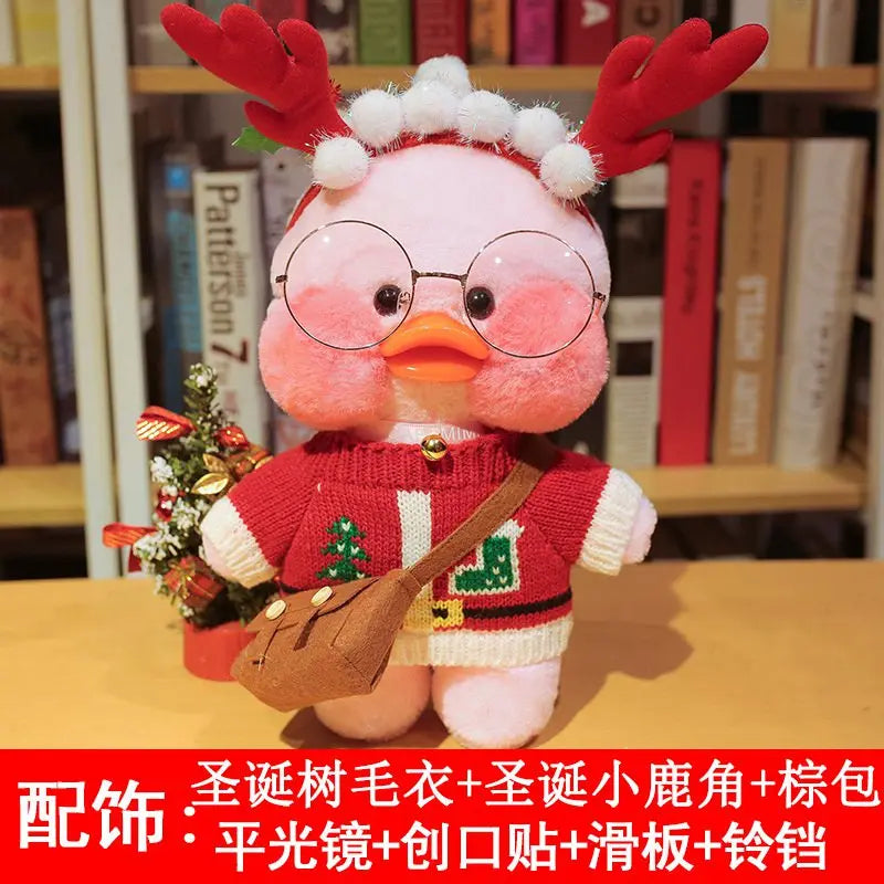 30cm Cute Cafe Pink Duck Stuffed Plush Animals Toy Wear Glasses And Clothes Soft Doll Girl Birthday Creative Gift For Girls