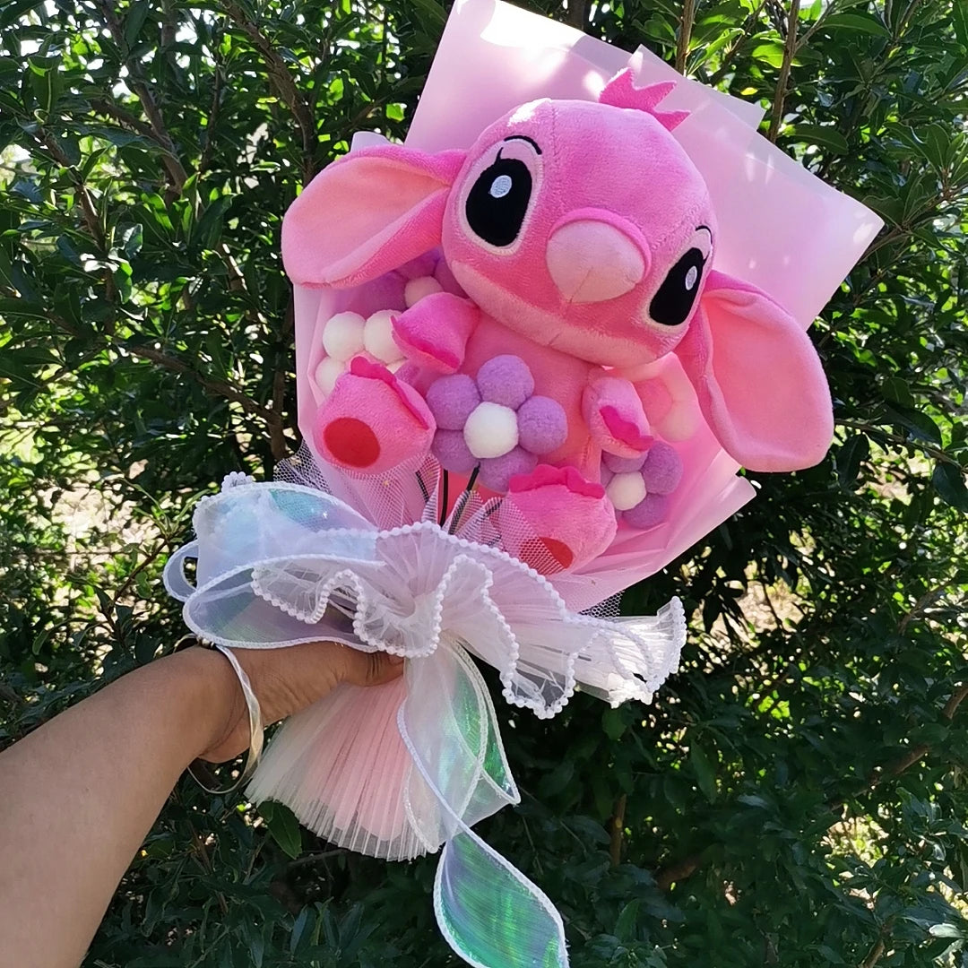 Hot Lilo & Stitch Plush Bouquet With Soap Rose Sunflower Flower Bouquet Cartoon Stuffed Valentine's Day Christmas Birthday Gift